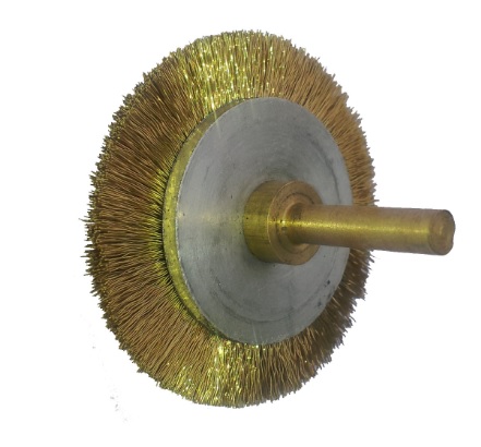 Mini Escova Rotativa de Latão - 50x6 c/ Haste - Anti Chama Mini Escova Rotativa de Latão - 50x6 c/ Haste - Anti Chama